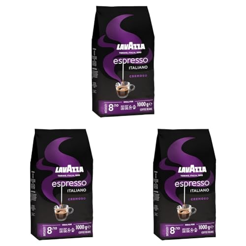 Lavazza, Espresso Italiano Cremoso, Arabica und Robusta Kaffeebohnen, mit Aromanoten von Gewürzen und Kakao, Intensität 8/10, Mittlere Röstung, 1 Packung mit 1 Kg (Packung mit 3) von Lavazza