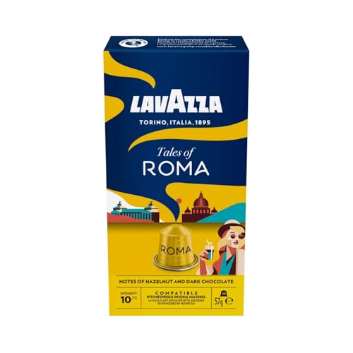 Lavazza, Tales of Roma, 10 Nespresso Original maschinenkompatible Kaffeekapseln, mit Noten von Haselnuss und dunkler Schokolade, Arabica und Robusta, Intensität 10/13, mittlere Röstung, 1 Pack von Lavazza