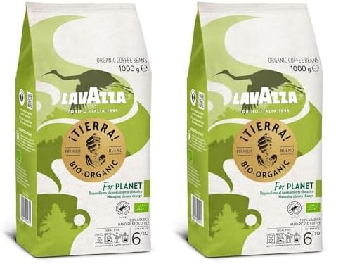 Lavazza, Tierra For Planet, 100% Bio-Arabica Kaffeebohnen, Ideal für Espressomaschinen, Milder Geschmack, Intensität 6/10, Fruchtige & Blumige Aromen, Leichte Röstung, 1 kg Packung (Packung mit 2) von Lavazza