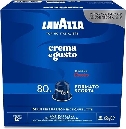 Lavazza Crema e Gusto, Arabica und Robusta, zart geröstet, Aluminiumkapseln, Nespresso-kompatibel, CO2-neutral, 1 Packung mit 80 Kapseln von Lavazza