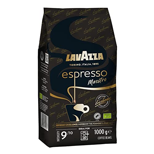 Lavazza, Espresso Maestro, Kaffeebohnen für Espressomaschinen, Ausgewogener & Aromatischer Frucht- und Blumengeschmack, Intensität 9/10, 100 % Bio Arabica & Robusta, Langsame & Sanfte Röstung, 1 Kg von Lavazza