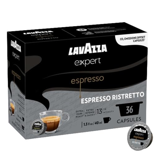 Lavazza Expert Espresso Ristretto Kaffeekapseln, sehr intensiv, extra dunkel geröstet, Arabica, Robusta, Noten von Karamell, Intensität 13 aus 13, Espresso, gemischt und geröstet in Italien, (36 von Lavazza