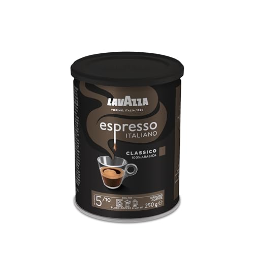 Lavazza, Espresso Italiano Classico, Gemahlener Kaffee, mit Blumigen & Fruchtigen Aromanoten, Ideal für Mokka-Kanne oder Filterkaffee, 100 % Arabica, Intensität 5, Mittlere Röstung, 1 Dose à 250 g von Lavazza