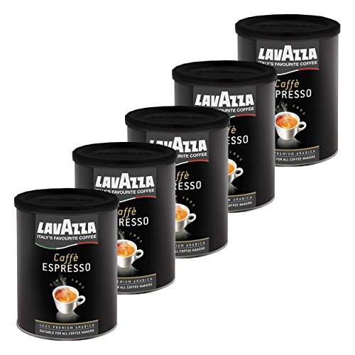 Lavazza Kaffee Caffè Espresso, Arabica Röstkaffee, Bohnenkaffee Gemahlen, 5 x 250g Dose von Lavazza