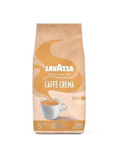 Lavazza, Caffè Crema Dolce, Arabica und Robusta Kaffeebohnen, Ideal für Espressomaschinen, mit Aromanoten von Trockenfrüchten, Nussiger Geschmack, Intensität 5/10, Mittlere Röstung, 1 kg Packung von Lavazza