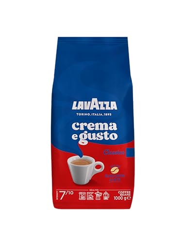 Lavazza, Crema e Gusto Classico, Geröstete Kaffeebohnen, mit Würzigen Aromanoten, Ideal für Espresso, Arabica und Robusta Kaffeebohnen, Intensität 8/10, Dunkle Röstung, 1 Packung mit 1 Kg von Lavazza