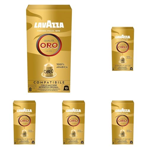 Lavazza Qualità Oro, Arabica-Bohnen mit fruchtig-floralem Geschmack, 10 Kapseln, Nespresso kompatibel (Packung mit 5) von Lavazza