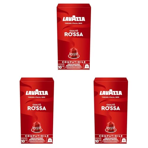 Lavazza Qualità Rossa, vollmundiger und ausgewogener Espresso, 10 Kapseln, Nespresso kompatibel (Packung mit 3) von Lavazza