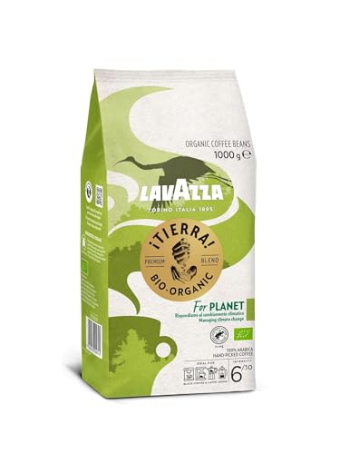 Lavazza, Tierra For Planet, 100 % Bio-Arabica Kaffeebohnen, Ideal für Espressomaschinen, Milder Geschmack, Intensität 6/10, Fruchtige & Blumige Aromen, Leichte Röstung, 1 kg Packung von Lavazza