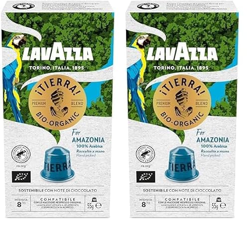 Lavazza Tierra for Amazonia Bio Organic, Vollmundiger Espresso mit Aromen von Schokolade und Trockenfrüchten, 10 Kapseln, Nespresso kompatibel (Packung mit 2) von Lavazza