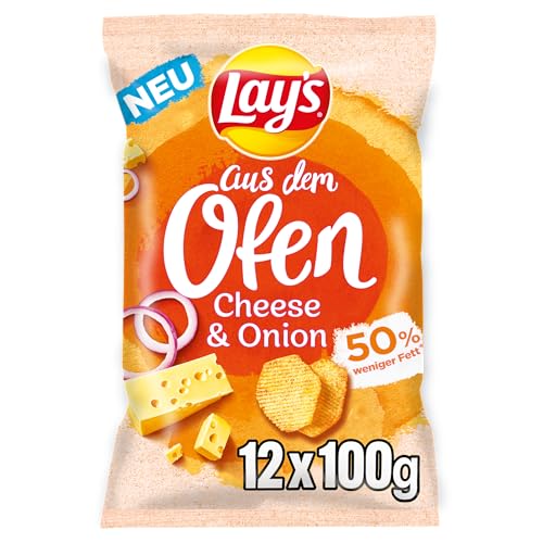 Lay's aus dem Ofen Cheese & Onion – Knusprige Kartoffelchips aus dem Ofen für eine gelungene Party - (12 x 100g) von Lay's