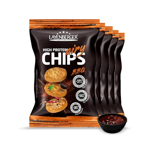 Layenberger High Protein Airy Chips, viel Eiweiß, nicht frittiert, fettreduziert, (5x 75 g) - BBQ von Layenberger