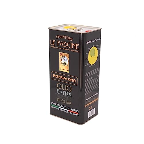 Le Fascine RISERVA ORO - Frisch gepresstes natives Olivenöl extra ORO NOVELLO 100% italienische Kälte, extrahiert in 5-Liter-Dose 100% hergestellt aus provenzalischen Oliven (Peranzane) von Le Fascine