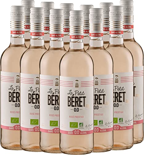 VINELLO 12er Weinpaket Roséwein - Le Petit Béret Rosé Prestige Alkoholfrei - Le Petit Béret mit einem VINELLO.weinausgießer | 12 x 0,75 Liter von Le Petit Béret