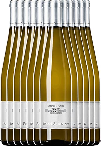 VINELLO 12er Weinpaket Weißwein - Poggio Argentato Toscana Bianco IGT 2020 - Le Pupille mit einem VINELLO.weinausgießer | trockener Weißwein | italienischer Wein aus der Toskana | 12 x 0,75 Liter von Le Pupille Fattoria