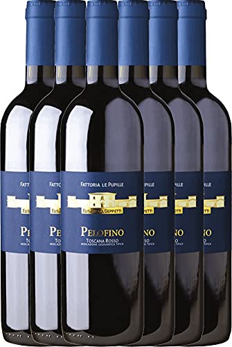 VINELLO 6er Weinpaket Rotwein - Pelofino Toscana Rosso IGT - Le Pupille mit einem VINELLO.weinausgießer | 6 x 0,75 Liter von Fattoria Le Pupille