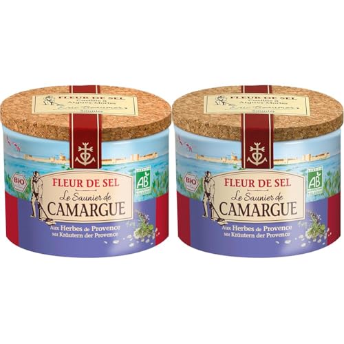 Le Saunier de Camargue Fleur De-Sel Kräuter Provence in 125 g Dose, Premium Meersalz aus Süd-Frankreich, Ideal zum Verfeinern von Gerichten (Packung mit 2) von Le Saunier De Camargue