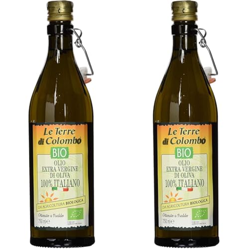 Le Terre di Colombo – 100% Italienisches Natives Bio-Olivenöl Extra, Gerippte Flasche mit Mechanischem Verschluss, 0,75 l (Packung mit 2) von Le Terre di Colombo