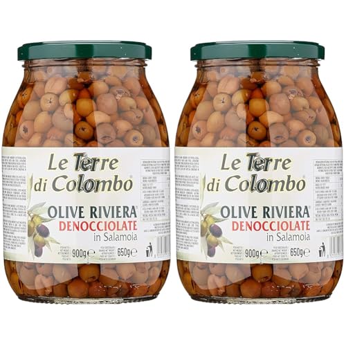 Le Terre di Colombo – Entsteinte Riviera-Oliven in Salzlake, 900 g (Packung mit 2) von Le Terre di Colombo