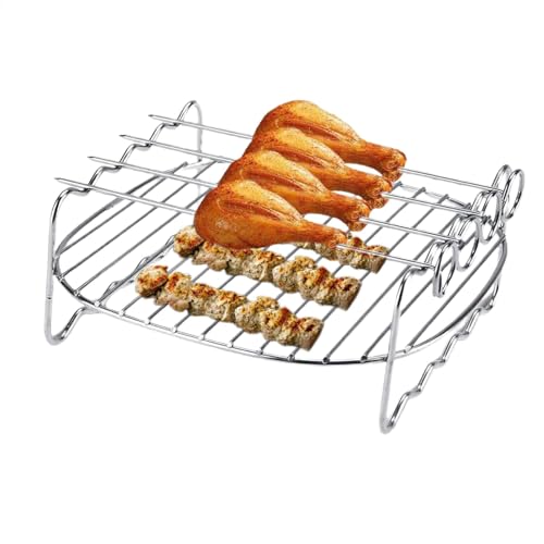 Air Fryer Double-Layer-Grill, 4-polige/5-polige Runde Grillpfanne Mit Spieß, Heißluftfritteuse Edelstahlhalterung, Mehrzweck-Rack-Zubehör, Heißluftfritteuse Zubehör, Grillrost Und Dämpfen Rack, Air Fr von LearnLyrics