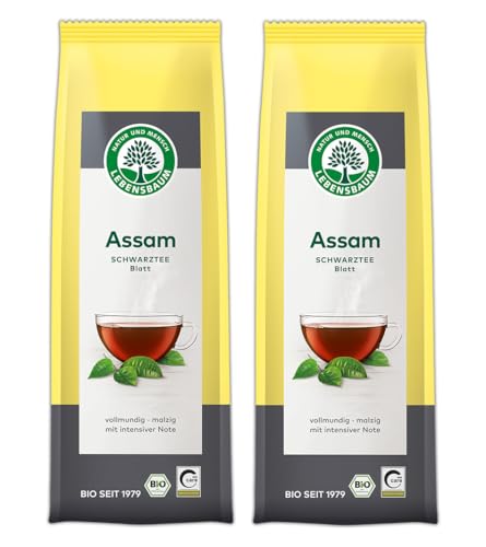 LEBENSBAUM 2 x Assam Schwarztee ganzes Blatt, lose, Bio-Tee mit vollmundig-malzigem Geschmack, Schwarztee Teeblätter, 100% natürlicher Genuss, 2 x 100 g von Lebensbaum