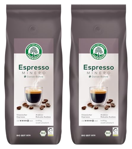 LEBENSBAUM 2 x Espresso Minero ganze Bohne, Bio-Röstkaffe aus 100% Arabica-Bohnen, kräftig intensiver Geschmack, satte Crema, 2 x 1 kg von Lebensbaum