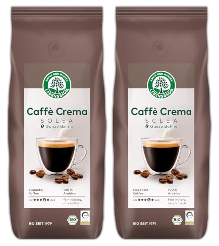 LEBENSBAUM 2 x Kaffee Café Crema Solea ganze Bohne, Bio-Kaffee aus Arabica-Bohnen ganz, Intensität 4/5, kräftiges Aroma, gerösteter Espresso feinwürzig aromatisch, 2 x 1 kg von Lebensbaum