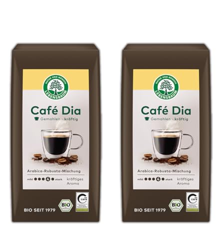 LEBENSBAUM 2 x Kaffee Café Dia gemahlen, Bio Kaffee aus Arabica-Robusta Mischung, Intensität 4/5, kräftiges Aroma, 2 x 500 g von Lebensbaum