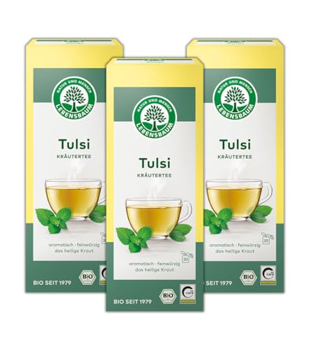 LEBENSBAUM 3 x Tulsi Bio-Kräutertee, Bio Tee Set aus indischen Basilikum, 3er Set, Königsbasilikum-Tee zur Entspannung, 100% getrocknetes Tulsi-Kraut, 3 x 30 g, 3 x 20 Teebeutel von Lebensbaum