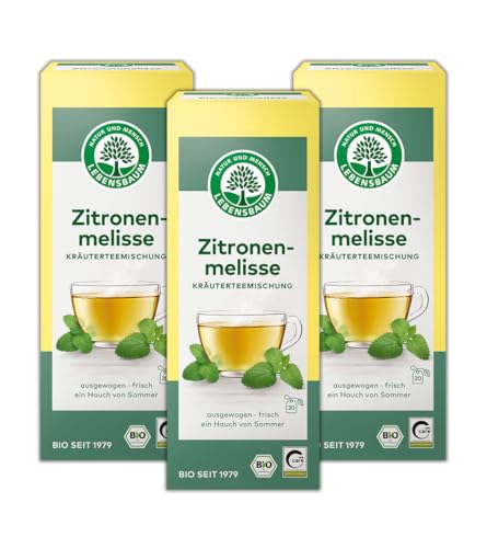 LEBENSBAUM 3 x Zitronenmelisse Bio-Kräuterteemischung, Bio Tee Set Zitronenmelisse, 3er Set, Klosterklassiker mit Zitronengras, 100% Zitronenmelisse & Zitronengras, 3 x 30 g, 3 x 20 Teebeutel von Lebensbaum