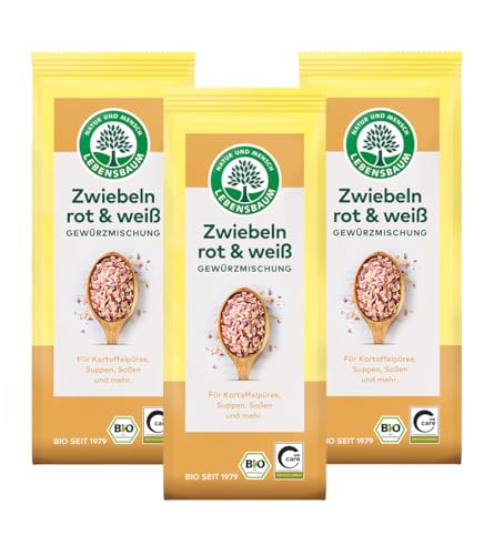 LEBENSBAUM 3 x Zwiebeln Rot & Weiß, Bio-Gewürzmischung, 3er Set Zwiebelgewürz, köstliche Röstaromen, aromatisch, geschnitten, Gewürzset 3 x 55 g von Lebensbaum