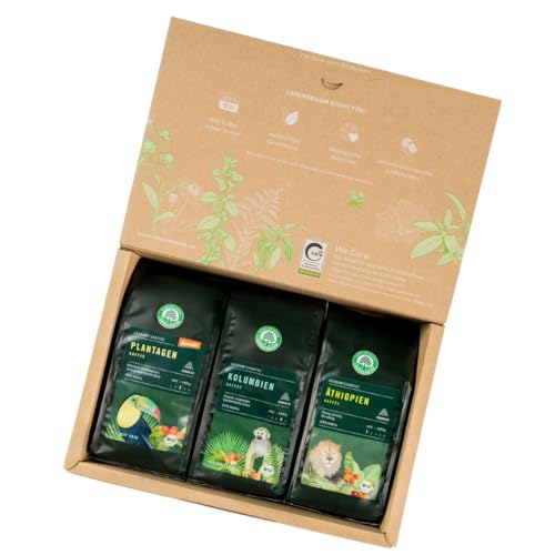 LEBENSBAUM Bio Kaffee Geschenkset Herkunftskaffee gemahlen, Bio-Kaffee Set aus Äthiopien Kaffee gemahlen (250 g), Kolumbien Kaffee gemahlen (250 g), Plantagen Kaffee gemahlen (250 g) von Lebensbaum