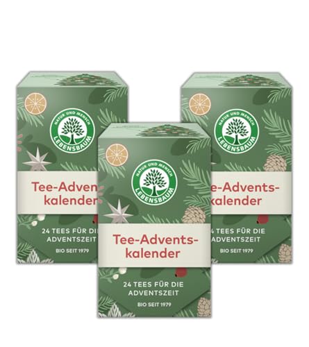 LEBENSBAUM Bio Tee Adventskalender 2024, 24 Bio-Tees für die Adventszeit, 3er Set Adventskalender mit je 24 Teebeuteln von Lebensbaum