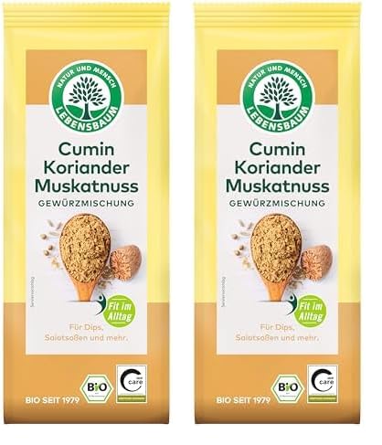 LEBENSBAUM Gewürzmischung Cumin-Koriander-Muskatnuss Pulver, Bio-Gewürz mit warmer Würze, 45 g (Packung mit 2) von Lebensbaum