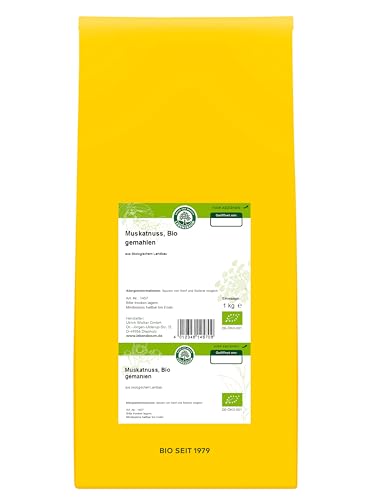 LEBENSBAUM Muskatnuss Gewürz, gemahlen, 1 kg, 100% Bio, zum Würzen von hellen Soßen, Gemüse, Kartoffelgerichten und mehr von Lebensbaum