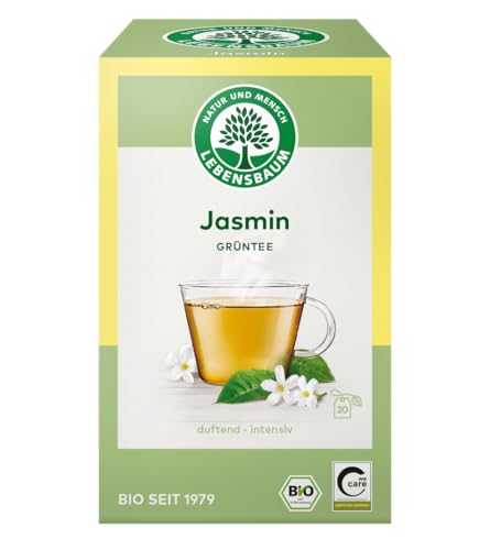 LEBENSBAUM Tee Jasmintee, Bio-Tee mit frischen Jasminblüten, Grüntee Beutel, 100% natürlicher Geschmack, 20 Teebeutel à 1,5 g von Lebensbaum