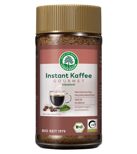 LEBENSBAUM Instant Kaffee Gourmet, Bio Instant Kaffe, löslicher Bohnenkaffee aus Arabica Bohnen, ausgewogen aromatischer Genuss, 100 g von Lebensbaum