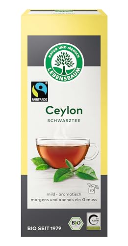 Lebensbaum Ceylon, 20 Beutel x 2g Schwarztee mit mild-aromatischem Geschmack, harmonischer Schwarzer Tee aus Sri Lankas Bergen, 100% Bio von Lebensbaum