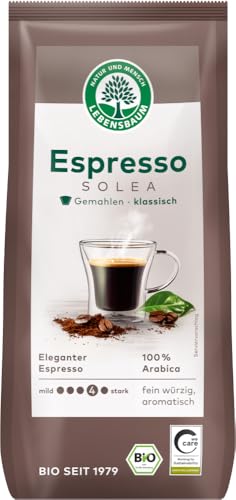 LEBENSBAUM Bio Espresso Solea, Bio Kaffee aus 100% Arabica-Bohnen, feinwürziger Kaffee mit zarter Crema, aromatisch, gemahlen, 250 g von Lebensbaum