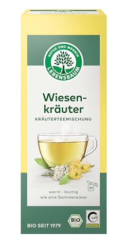 Lebensbaum Wiesenkräuter, Bio Kräutertee-Mischung, Bio-Tee, Sommer-Tee mit Geschmack von Apfel-Minze, Kamille & Holunderblüte, 20 Teebeutel, 35g von Lebensbaum