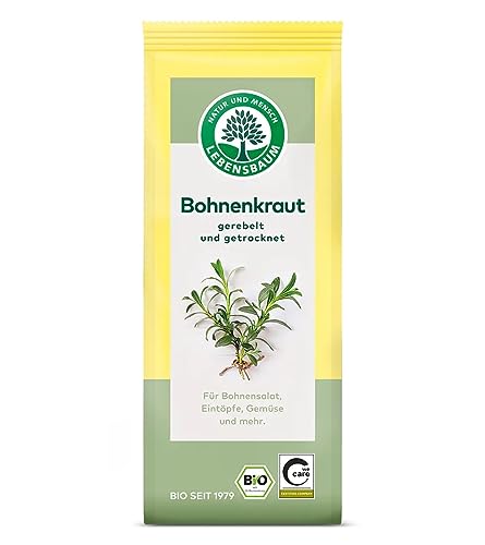 Lebensbaum Bohnenkraut, Bio-Gewürz für Bohnensalat, Eintöpfe und Gemüse mit pfeffriger Schärfe, gerebelt und getrocknet, 25 g von Lebensbaum