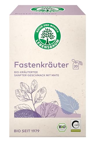 Lebensbaum Fastenkräuter, 20 Beutel x 1,5g Kräutertee mit sanftem mate Geschmack, 100% Bio, Kräuterteemischung von Lebensbaum