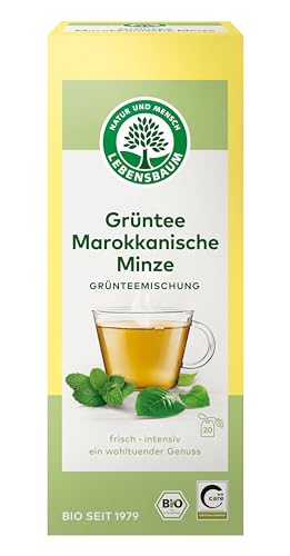 Lebensbaum Grüntee Marokkanische Minze, 20 Beutel x 2g Grüner Tee, ausbalancierte Geschmacksnote, erfrischend-intensiv, 100% Bio von Lebensbaum