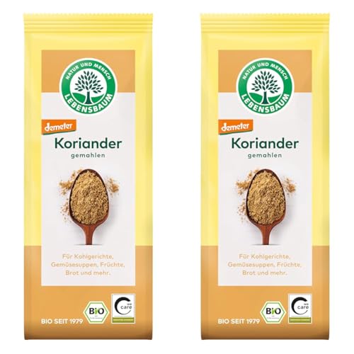 Lebensbaum Koriander gemahlen, Bio-Gewürz mit würzig-nussigem Geschmack, aus 100% Koriandersaat, für Suppen-, Kohl- & Fleischgerichte, vegan, 40g (Packung mit 2) von Lebensbaum