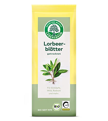 Lebensbaum Lorbeer-Blätter ganz & getrocknet, Bio-Gewürz mit würzigem Aroma, Loorbeer-Pflanze für Eintöpfe, Braten, Wild-Fleisch & Rotkohl, vegan, 5g von Lebensbaum