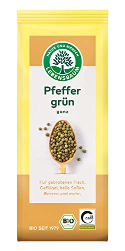 Lebensbaum Pfeffer Grün, Bio-Gewürz für Fleisch, Sossen und Beeren, aromatisch frischer und leicht scharfer Geschmack, ganz, 35 g von Lebensbaum