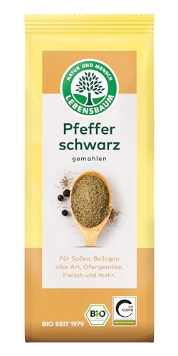 Lebensbaum Pfeffer Schwarz, Bio-Gewürz aus Indien, Schwarzer Pfeffer mit pikanter Grundnote, geeignet für Beilagen aller Art, gemahlen, 50g von Lebensbaum