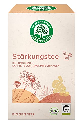 Lebensbaum Stärkungstee, 20 Beutel x 2g Kräutertee, sanfter Geschmack mit Echinacea, 100% Bio, Kräuterteemischung von Lebensbaum