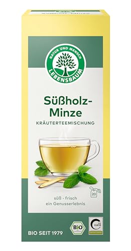 Lebensbaum Süßholz-Minze, 20 Beutel x 2 g Kräutertee mit süss-frischem Geschmack, 100% Bio, Kräuterteemischung von Lebensbaum