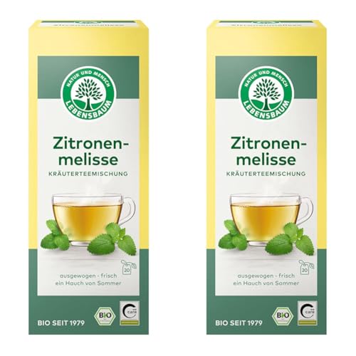 Lebensbaum Zitronenmelisse, Bio Kräutertee-Mischung, Zitronenmelissen-Tee, Bio-Tee, Sommer-Tee, 100% Zitronenmelisse & Zitronengras, 20 Teebeutel, 30g (Packung mit 2) von Lebensbaum